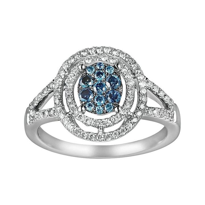 10k White Gold 3/8-ct. T.w. Blue And White Diamond Frame Ring, Women's, Size: 9