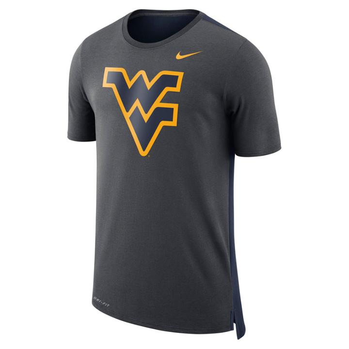 Men's Nike West Virginia Mountaineers Dri-fit Mesh Back Travel Tee, Size: Xxl, Grey (anthracite)