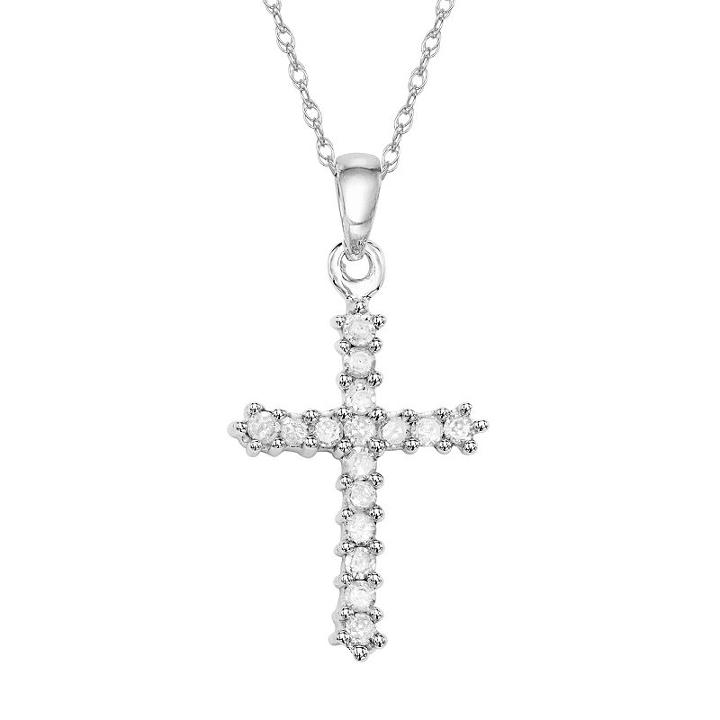 10k White Gold 1/4 Carat T.w. Diamond Cross Pendant, Women's, Size: 18