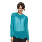 Women's Elle&trade; Print Chiffon Top, Size: Xl, Turquoise/blue (turq/aqua)
