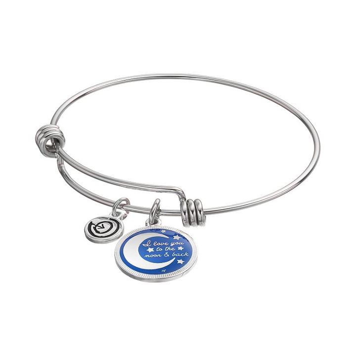 Love This Life I Love You To The Moon Disc Charm Bangle Bracelet, Women's, Blue