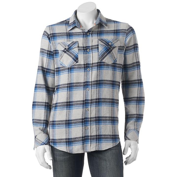 Men's Burnside Plaid Flannel Button-down Shirt, Size: Small, Grey Other
