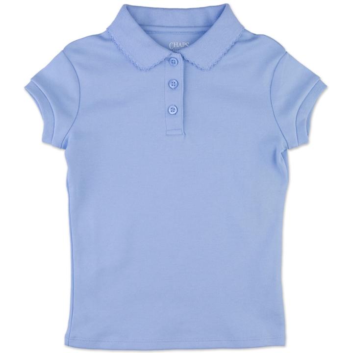 Girls 4-16 & Plus Chaps School Uniform Picot Polo Shirt, Size: 12-14, Blue Other