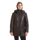 Women's Excelled Hooded Leather Parka, Size: Medium, Black