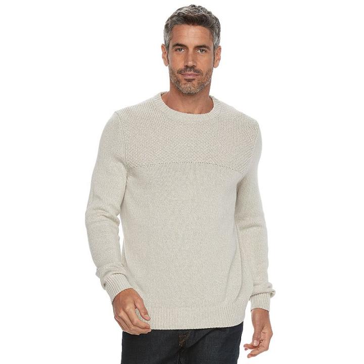 Men's Croft & Barrow&reg; Classic-fit Textured Yoke Crewneck Sweater, Size: Large, Natural