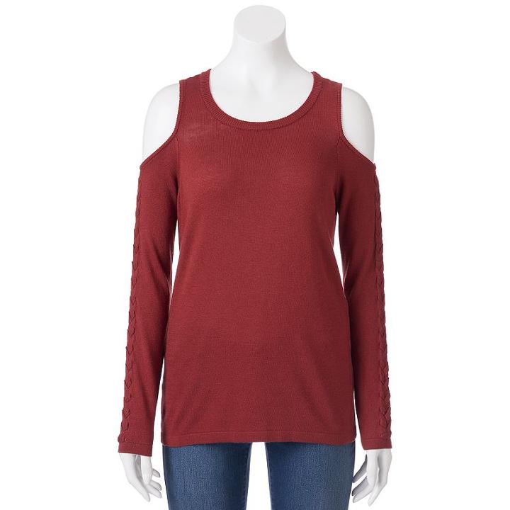 Juniors' Pink Republic Lace-up Cold Shoulder Sweater, Teens, Size: Xl, Red/coppr (rust/coppr)