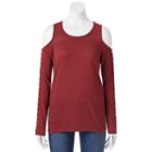 Juniors' Pink Republic Lace-up Cold Shoulder Sweater, Teens, Size: Xl, Red/coppr (rust/coppr)