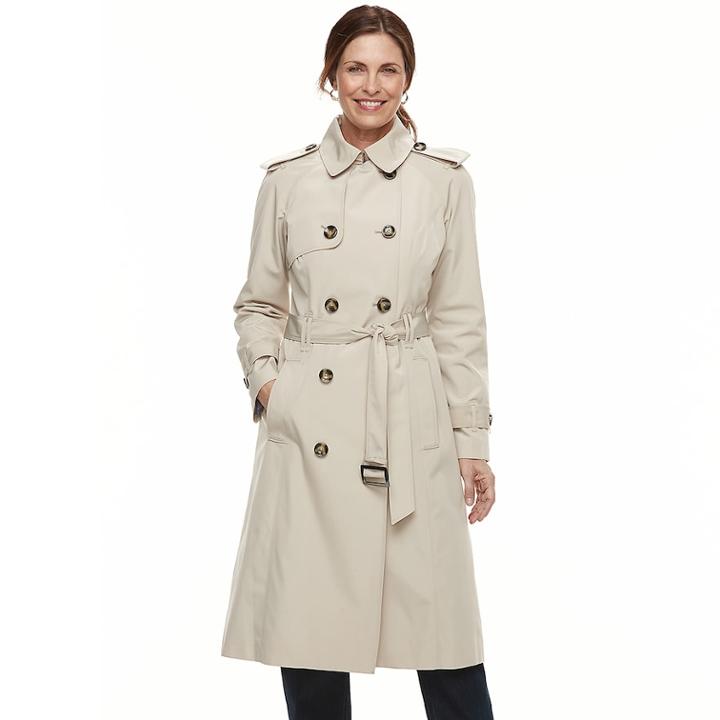 Women's Tower By London Fog Double Breasted Trench Coat, Size: Large, Lt Beige