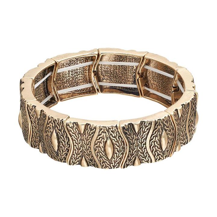 Antiqued Wavy Link Stretch Bracelet, Women's, Gold