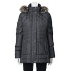 Women's Towne By London Fog Down Hooded Quilted Puffer Jacket, Size: Xs, Dark Grey