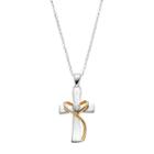 Primrose Two Tone Sterling Silver Cubic Zirconia Cross Pendant, Women's, Grey