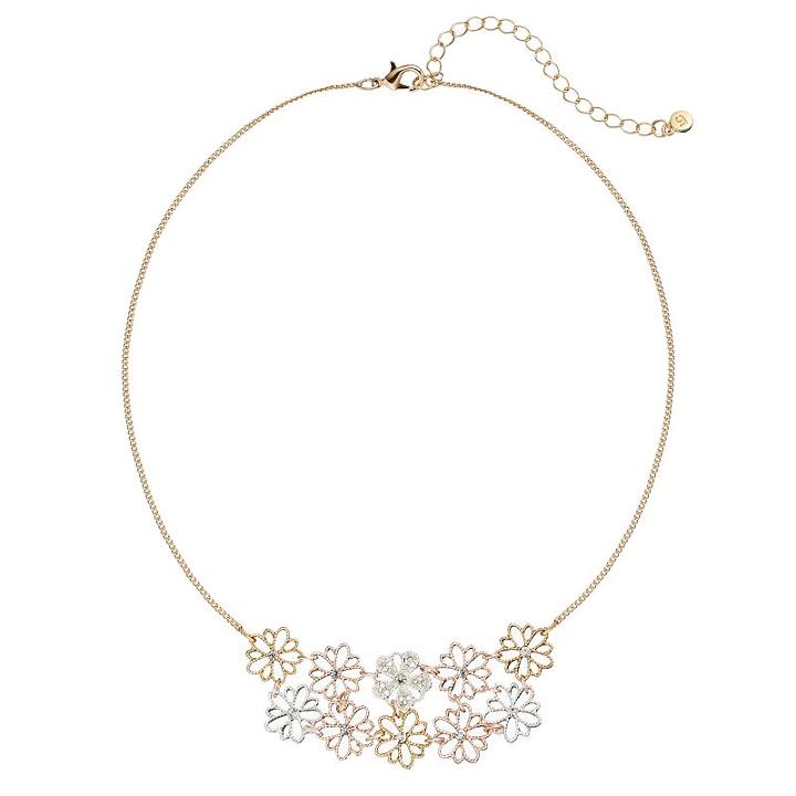 Lc Lauren Conrad Tri Tone Textured Openwork Flower Necklace, Women's, Multicolor