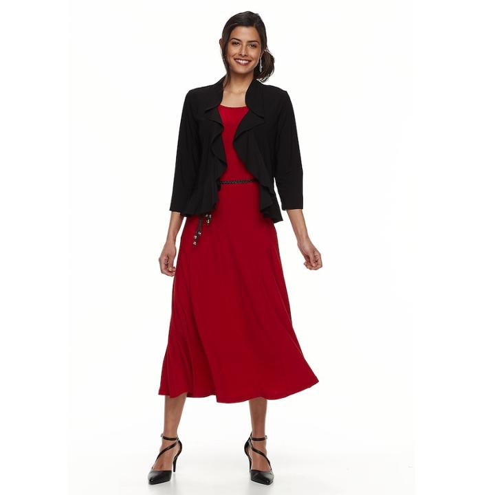 Women's Nina Leonard Lace-back Ruffle Cardigan, Size: Xl, Black