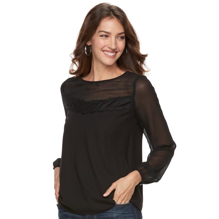 Women's Apt. 9® Sheer Yoke Top, Size: Xl, Black