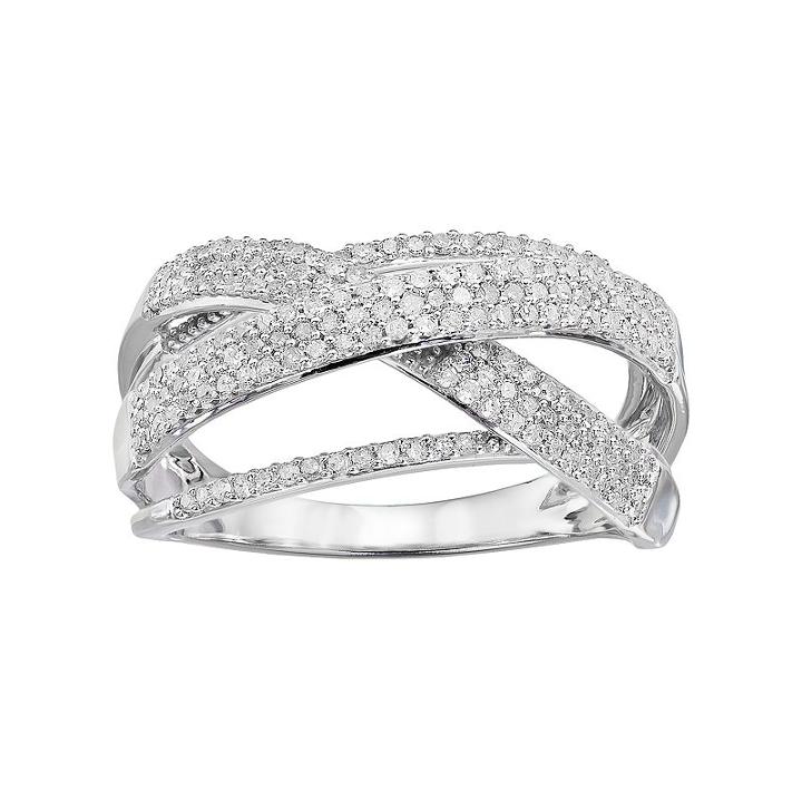 1/2 Carat T.w. Diamond 10k White Gold Twist Wrap Ring, Women's, Size: 5