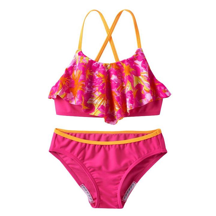 Girls 7-16 Speedo Jungle Floral Ruffle Bikini Swimsuit Set, Size: 8, Med Pink