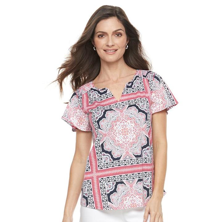 Women's Croft & Barrow&reg; Printed Splitneck Top, Size: Xxl, Brt Red