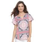 Women's Croft & Barrow&reg; Printed Splitneck Top, Size: Xxl, Brt Red