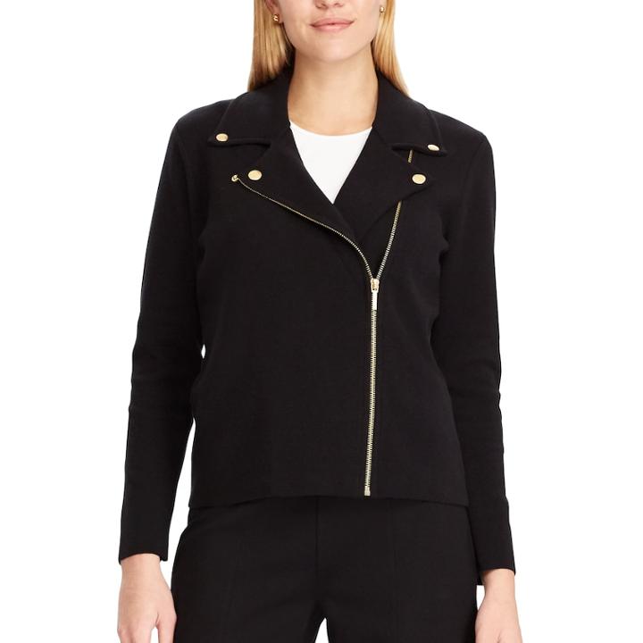 Women's Chaps Asymmetrical Sweater Jacket, Size: Medium, Black