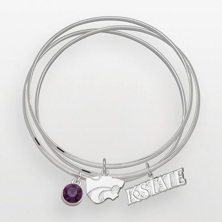 Kansas State Wildcats Silver Tone Crystal Charm Bangle Bracelet Set, Women's, Purple
