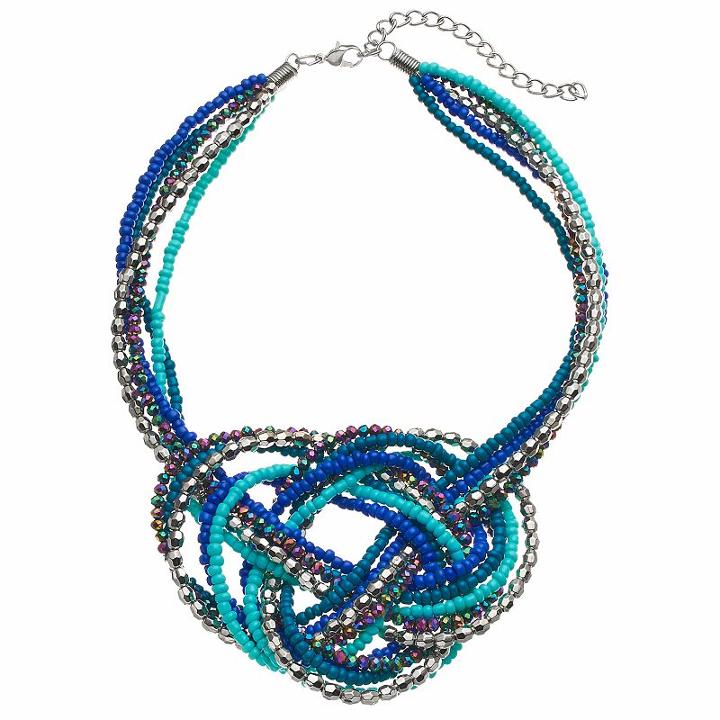Blue Seed Bead Pretzel Knot Statement Necklace, Women's