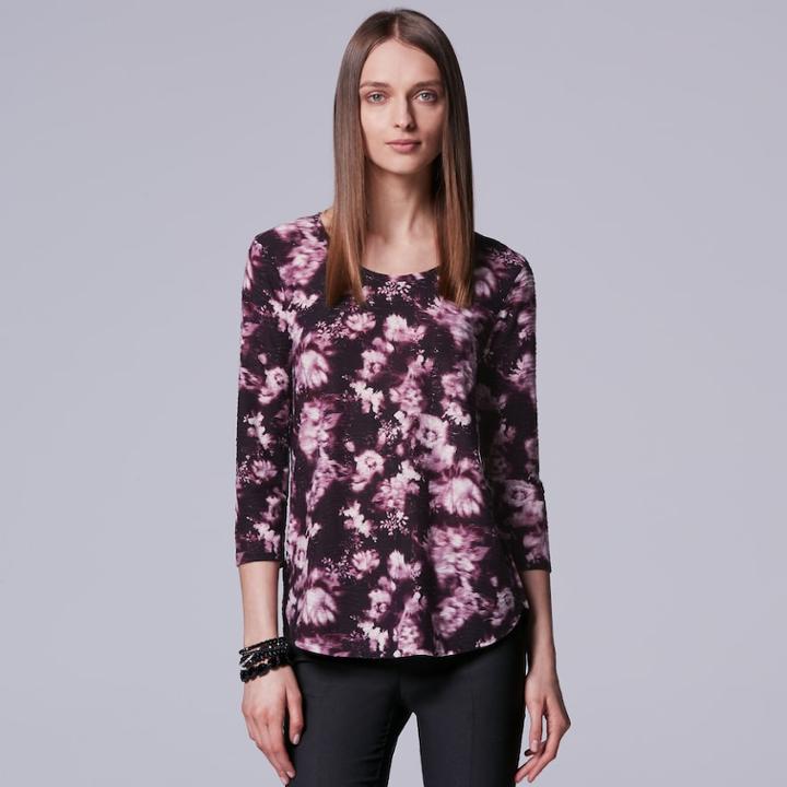 Women's Simply Vera Vera Wang Wavy Jacquard Tee, Size: Xl, Dark Red
