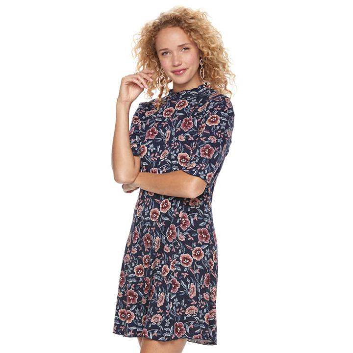 Juniors' Wallflower Floral Mockneck Shift Dress, Teens, Size: Small, Blue (navy)