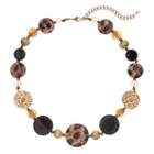 Brown Animal Print Disc Beaded Necklace, Women's