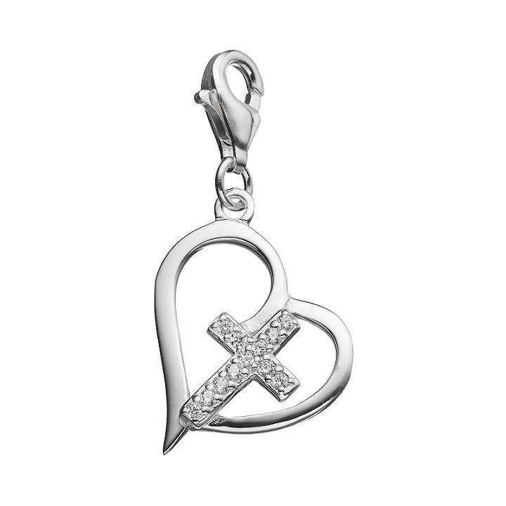 Personal Charm Sterling Silver Cubic Zirconia Heart & Cross Charm, Women's, White