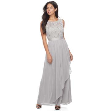 Women's Onyx Nite Embellished Lace Ruffle Evening Gown, Size: 8 - Regular, Silver