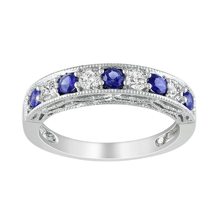 Sterling Silver Lab-created Blue And White Sapphire Stack Ring, Women's, Size: 8