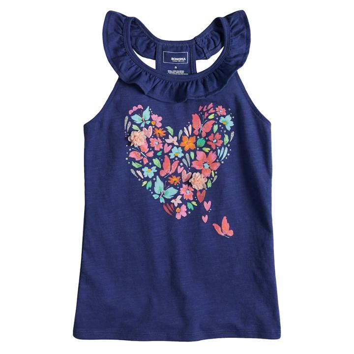 Girls 4-12 Sonoma Goods For Life&trade; Embellished Graphic Ruffle Tank Top, Size: 7, Med Blue