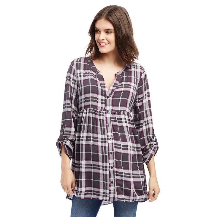 Maternity Oh Baby By Motherhood™ Plaid Babydoll Top, Women's, Size: Large, Dark Grey
