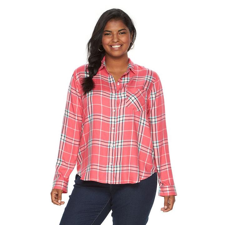Juniors' Plus Size So&reg; Button Down Twill Shirt, Girl's, Size: 2xl, Med Pink