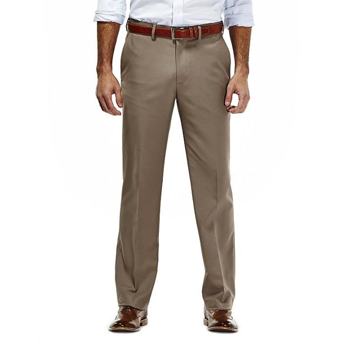 Men's Haggar No Iron Solid Straight-fit Flat-front Dress Pants, Size: 36x29, Natural