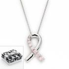 Diamonluxe Sterling Silver Pink Simulated Diamond Breast Cancer Awareness Ribbon Pendant, Women's, White