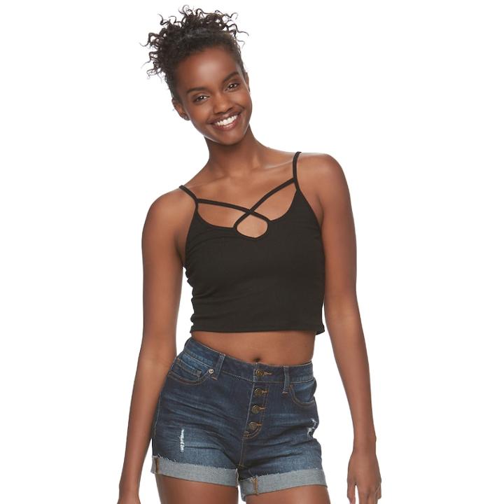 Juniors' Mudd&reg; Cross Front Cami Tank, Teens, Size: Xs, Black