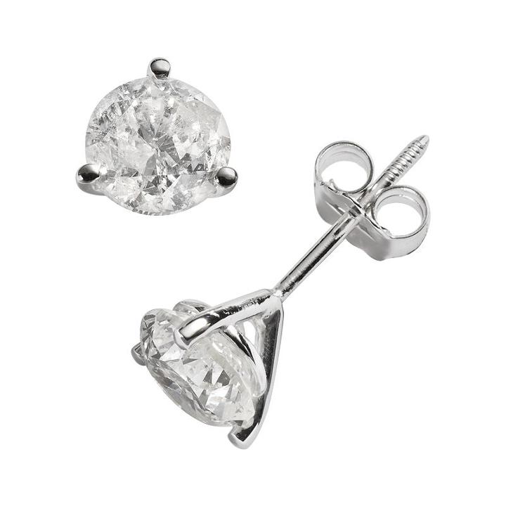 14k White Gold 2-ct. T.w. Round-cut Diamond Solitaire Earrings, Women's