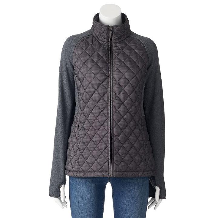 Women's Weathercast Quilted Stretch Fleece Raglan Jacket, Size: Large, Grey