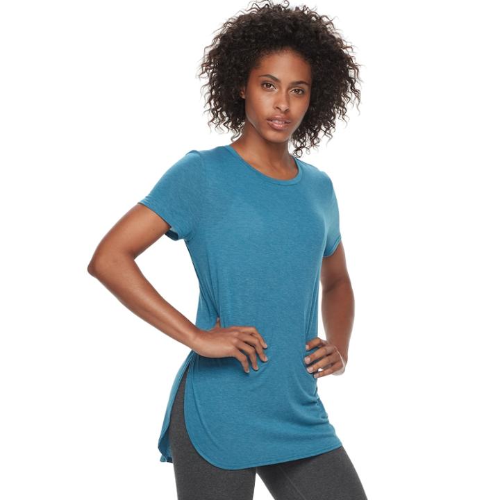 Women's Tek Gear&reg; High Slit Tunic Tee, Size: Large, Turquoise/blue (turq/aqua)