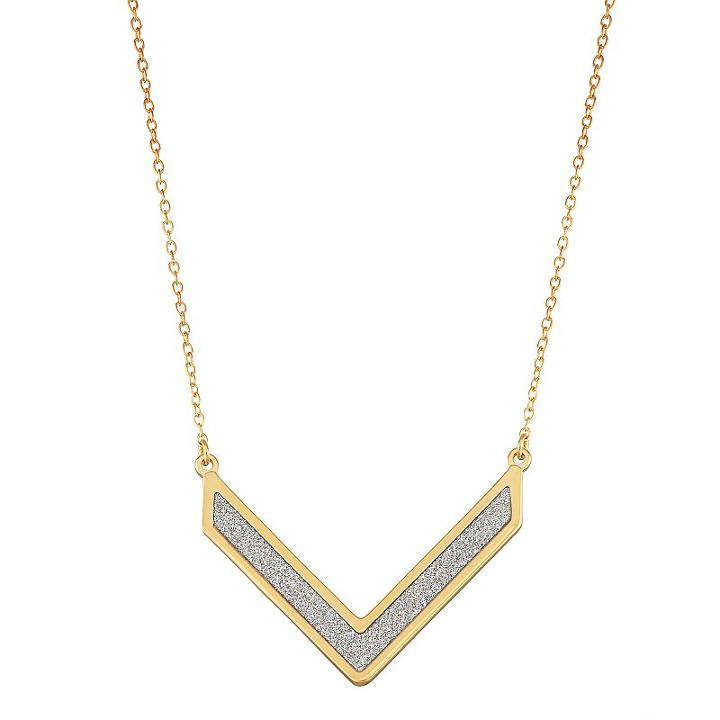 18k Gold Over Silver Glitter Chevron Necklace, Women's, Size: 16, Yellow