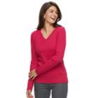 Women's Croft & Barrow&reg; Essential Cable Knit V-neck Sweater, Size: Xl, Dark Pink