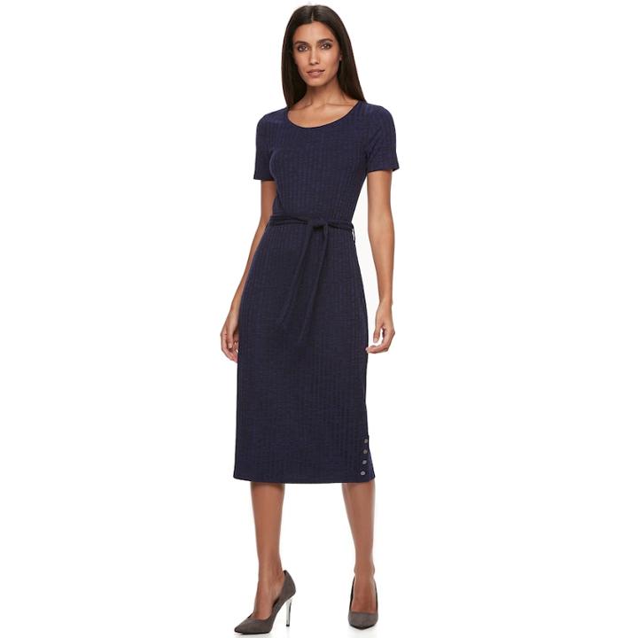 Women's Apt. 9&reg; Ribbed Midi Sweater Dress, Size: Large, Dark Blue