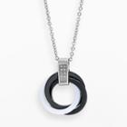 Stainless Steel And Black And White Ceramic Cubic Zirconia Interlocking Circle Pendant, Women's, Size: 18