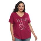 Plus Size Apt. 9 Graphic V-neck Tee, Women's, Size: 1xl, Med Purple