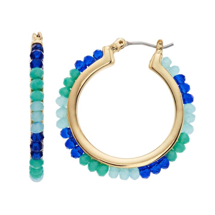 Napier Beaded Hoop Earrings, Women's, Med Blue