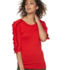 Women's Popsugar Ruffle Sleeve Sweater, Size: Medium, Med Red