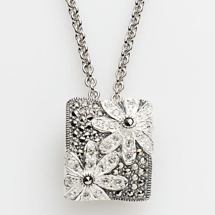 Lavish By Tjm Sterling Silver Crystal Flower Pendant - Made With Swarovski Marcasite, Women's, Grey