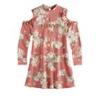 Girls 7-16 Three Pink Hearts I Believe In Girl Power Ruffled Cold Shoulder Dress, Size: 14, Med Red