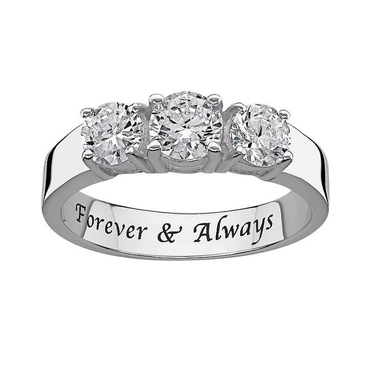 Sweet Sentiments Round-cut Cubic Zirconia 3-stone Engagement Ring In Sterling Silver, Women's, Size: 5, Grey